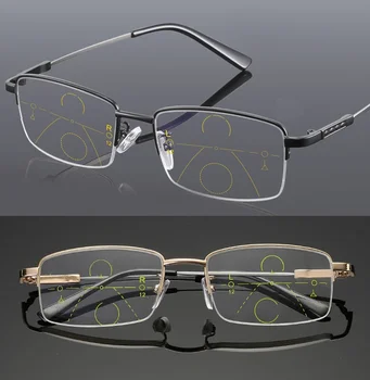 Progressive Multifocal משקפי קריאה גברים נגד ריי כחול טיטניום משקפי קריאה, משקפיים נשים