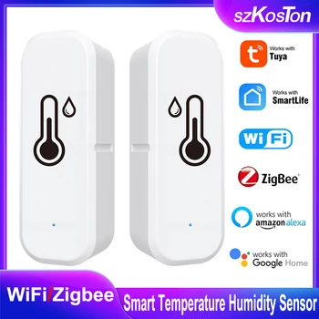 Tuya Zigbee Wifi חכמה טמפרטורה חיישן הלחות מקורה לחות מדחום גלאי עבור Alexa הבית של Google חכם החיים APP