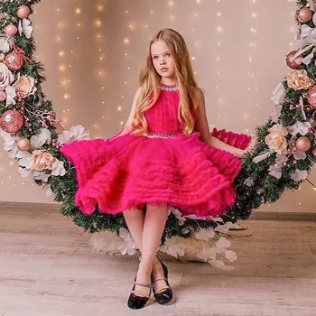 Yalindars תמיכה צבעים מעורבים פרח יפה שמלת ילדה טול שרוולים 2 12 שמלת נשף שמלת ילדה שמלת מסיבת עבור ילדה