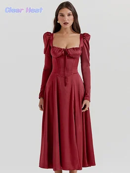 אלגנטי אופנתי אדום תחרה שמלות עבור נשים אופנה סקסית שרוול ארוך פיצול שמלות נקבה ערב מסיבת המועדון נשף שמלת חלוק