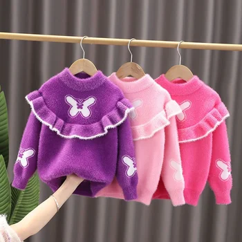 בנות סוודר מעיל הצמר סריגים 2022 פרפר לעבות חורף חם סתיו Windproof בגוואהאטי בגדי ילדים