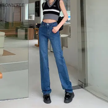 ג ' ינס נשים באורך מלא פשוטה בציר מזדמן גבוהה המותניים אופנה כל-התאמת סגנון קוריאני שיק אופנת רחוב ההגירה צעיר בסיסי במכללה