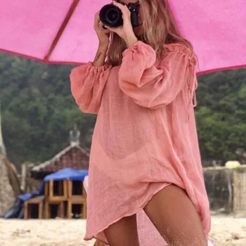 החוף החדש ללבוש חיפוי-נשים כותנה לבן טוניקה ביקיני לעטוף חצאית בגד ים לכסות אמבטיה שמלת קיץ סרונג פלאג ' pareo