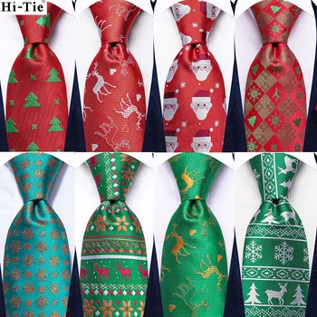 היי-תקשור מעצב אדום ירוק עץ חדש משי חג המולד עניבה לגברים מתנות Mens עניבה Handky סט חפתים אופנה מסיבת Dropshiping