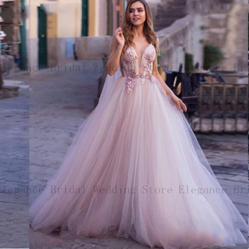 הנסיכה אשליה כובע שרוולים שמלות חתונה עבור נשים אור סגול שמלת כלה חשופת גב פאף טול vestidos נוביה 2023