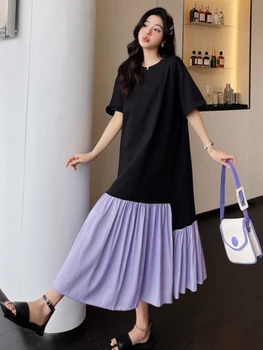 חדש שמלות קיץ לנשים חופשי אלגנטי שמלות ארוכות מזדמנת לשלב שמלה קוריאנית אופנה גדולים נשים בגדי אופנת רחוב