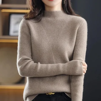 חם חדש סוודר הקשמיר של נשים צווארון סוודר שרוול ארוך חורף סרגה סוודר חם באיכות גבוהה מגשר קרקעיות החולצה