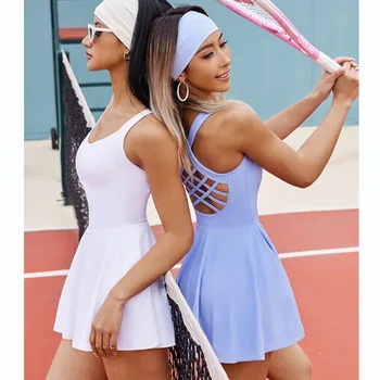טניס נשים שמלת גולף בדמינטון Skort לחצות חזרה אימוניות עם החזה רפידות יוגה מתאים כושר 2023 אחד החלקים ספורט סטים