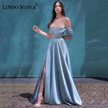 לינדו NOIVA כתף אחת מתוקה נשף שמלות עם גבוה פיצול סקסי קו תחרה באורך רצפת ערב מסיבת קוקטייל שמלת