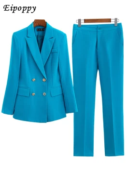 משרד גבירותיי בלייזר מכנסי החליפה ירוק כחול משמש נשים שחורות נקבה העסק ללבוש ז ' קט מכנסיים רשמית חתיכת קבוצה 2