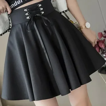 נשים בסיסי תכליתי התלקח מזדמן חצאית מיני גבוהה Waisted הספר פאנק גותי שחור חצאית רטרו Harajuku נשים חצאית